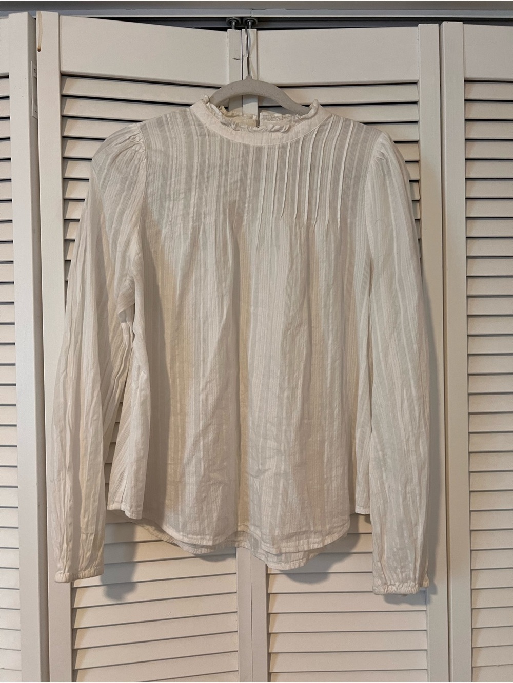 100% Cotton a.n.a Cream Ruffle-Yoke Long Sleeve Blouse